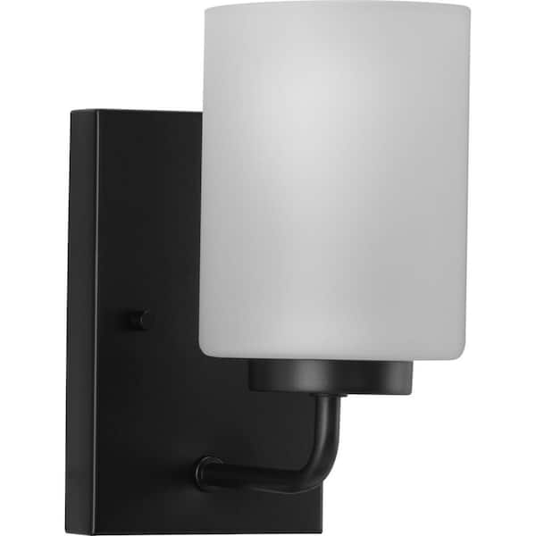 Progress Lighting Merry 1-Light Matte Black Etched Glass Transitional Wall Light