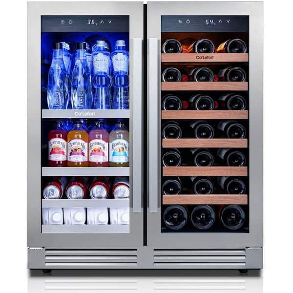 Wine Refrigerator 30 in. Dual Zone Built-In/Freestanding 33-Bottle 80-Can Beverage and Wine Cooler in Stainless Steel