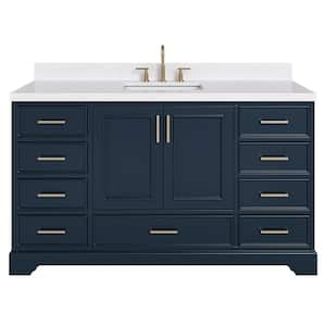 Stafford 60 in. W x 22 in. D x 36 in. H Single Freestanding Bath Vanity in Midnight Blue with Carrara White Quartz Top