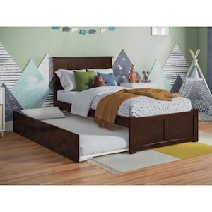 Nantucket Walnut Brown Solid Wood Frame Twin Platform Bed with Footboard and Twin Trundle