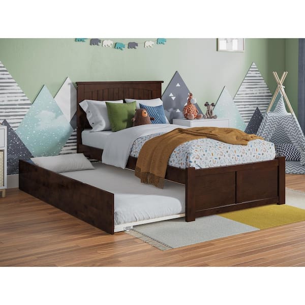AFI Nantucket Walnut Brown Solid Wood Frame Twin Platform Bed with Footboard and Twin Trundle