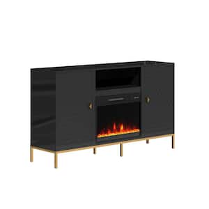 Black TV Stand Fits TVs up to 60 in. with 2-Doors and 23 in. Electric Fireplace