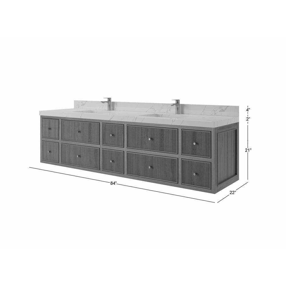 Sonoma 84'' Light Natural Teak Double Floating Vanity with Quartz Top