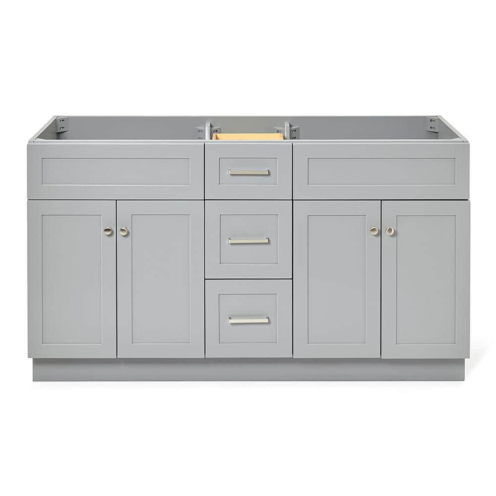 Hamlet 60" Gray Double Freestanding Vanity Cabinet with Nickel Hardware