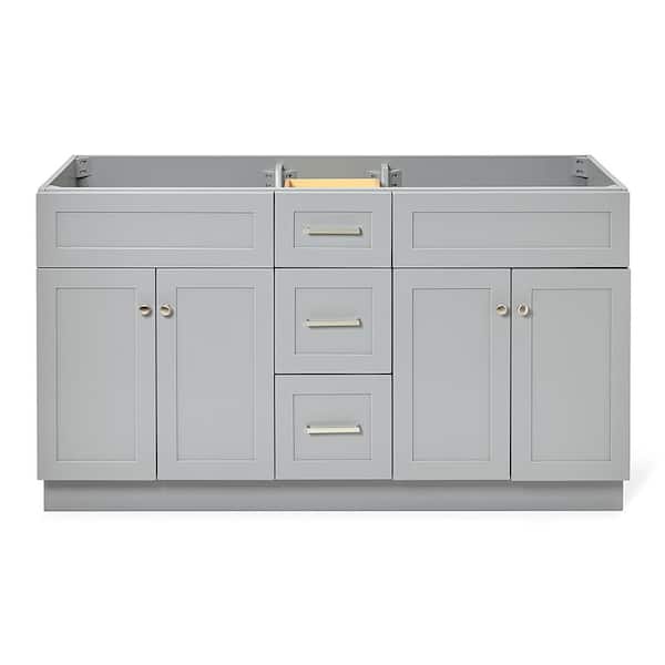 ARIEL Hamlet 60 in. W x 21.5 in. D x 34.5 in. H Double Freestanding Bath Vanity Cabinet without Top in Grey