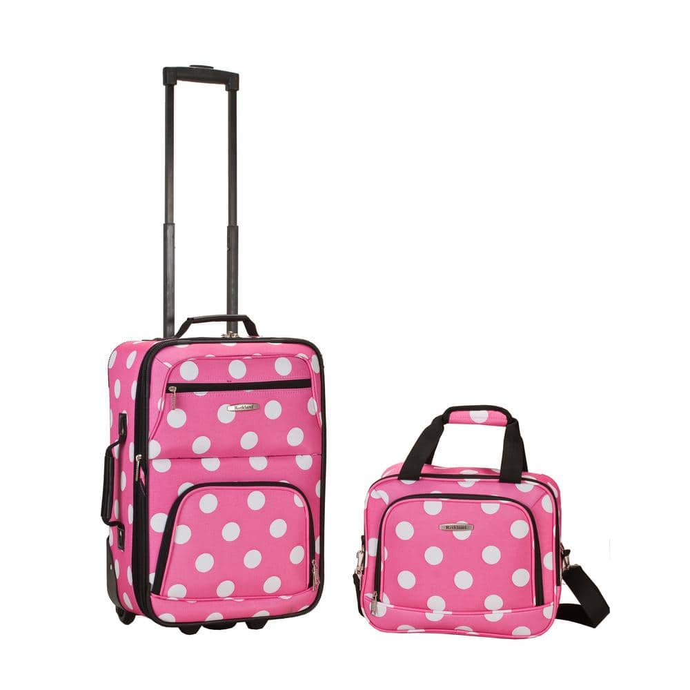 Vintage Luggage Set, 2 Piece Women Carry on Trolley 20in + 12in embossed  pink