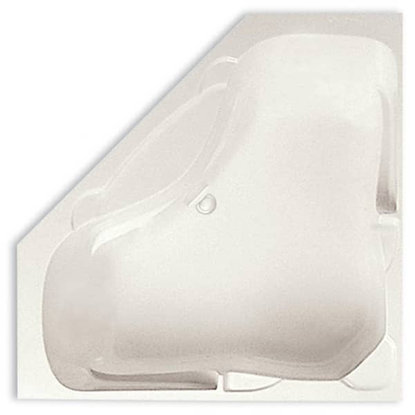 Aquatic Preakness 59 in. x 59 in. Acrylic Corner Drop-In Soaking Bathtub Center Drain in Biscuit