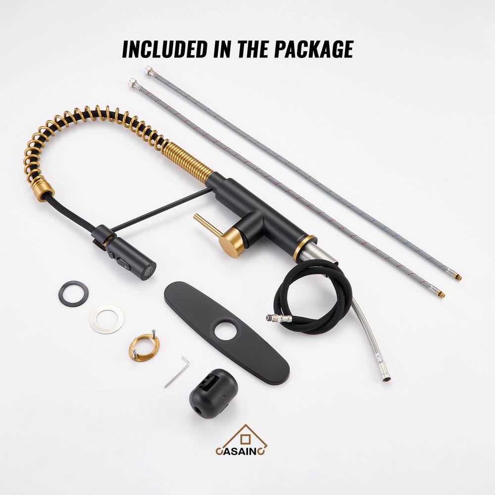 Matte Black and Brushed Gold Pull Down Kitchen Faucet