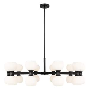 Artemis 20-Light Matte Black Shaded Chandelier Light with Matte Opal Glass Shade with No Bulbs Included