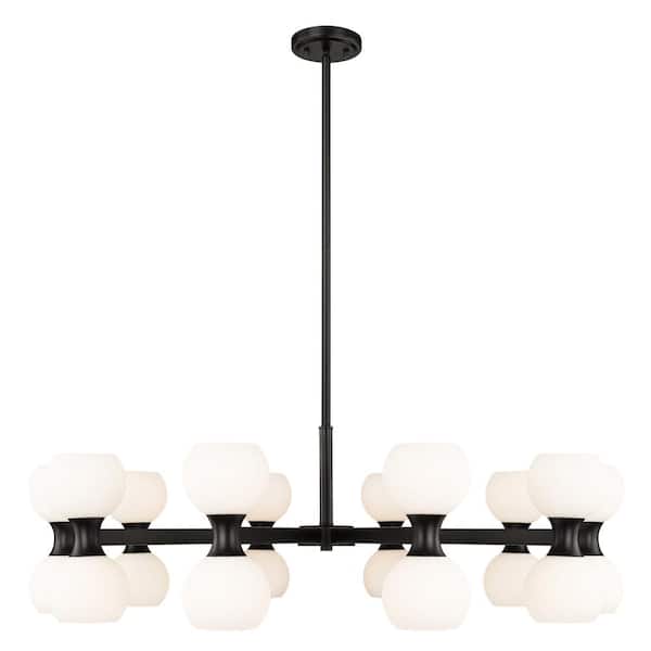 Unbranded Artemis 20-Light Matte Black Shaded Chandelier Light with Matte Opal Glass Shade with No Bulbs Included