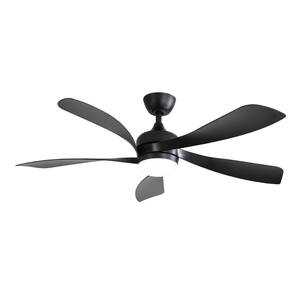 52 in. Indoor Modern Ceiling Fan With 3 Color Dimmable 5 ABS Black Blades Integrated LED in Black