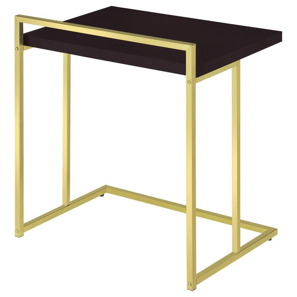 Dani Black Wood Rectangular Side Table with Gold Metal Base