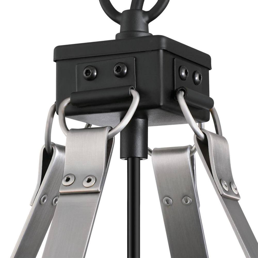 Matte Black Industrial Cage Pendant Light with Pewter Accents
