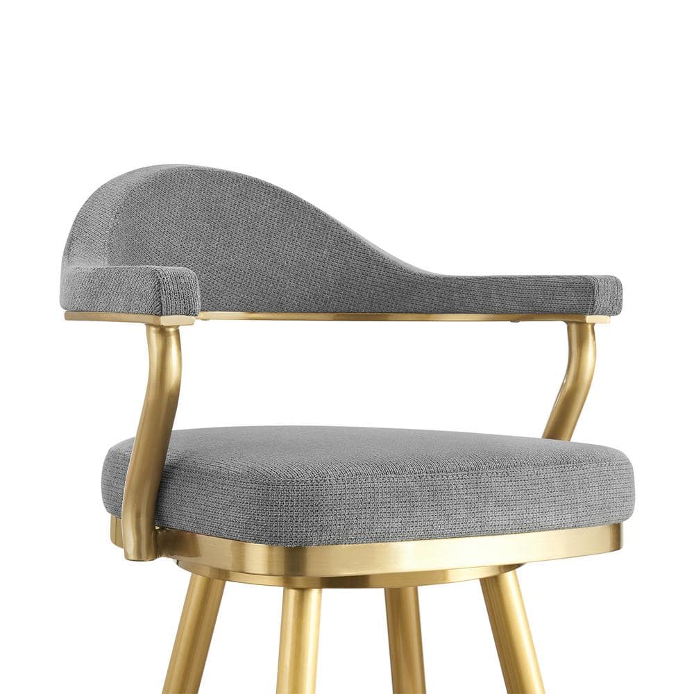 Justin 26" Gray Swivel Counter Stool with Gold Metal Frame
