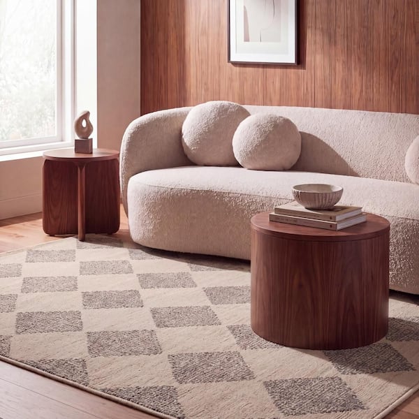 Nivora Tufted Diamond Area Sand 9 ft. x 12 ft. Indoor Area Rug