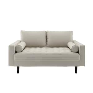 Lincoln 50.39 in. White Tufted Faux Leather 2-Seats Loveseat with Square Arms