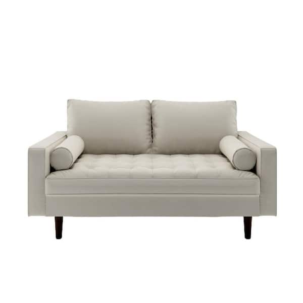 CONTAINER FURNITURE DIRECT Lincoln 50 in. White Faux Leather 2-Seat Loveseat with Square Arms
