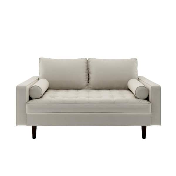 US Pride Furniture Lincoln 50.39 in. WhiteTufted Faux Leather 2-Seats Loveseat with Square Arms