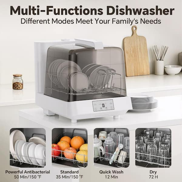 Anlicho 16 in. Countertop Dishwasher in White with 3-Cycles, 4 
