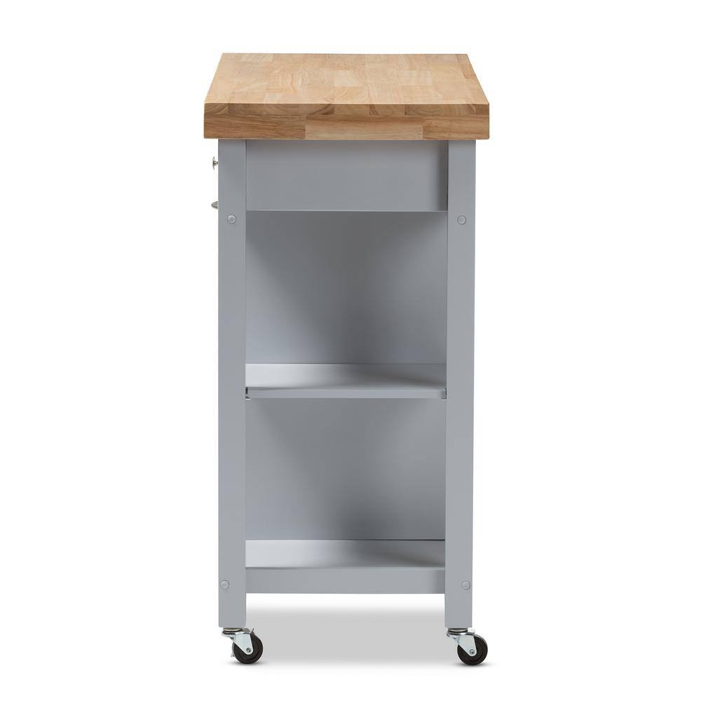 Light Gray Rubberwood Kitchen Island Cart with Storage
