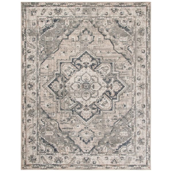 Pyramid 8 ft. x 10 ft. Ivory/Gray Ornate Border Area Rug