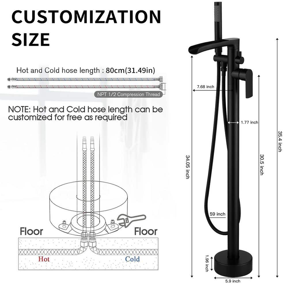 Matte Black Stainless Steel Freestanding Tub Faucet with Hand Shower
