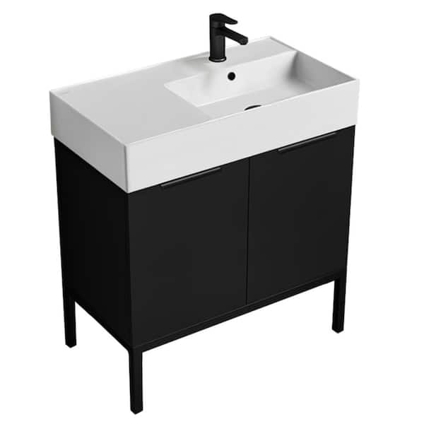 Nameeks Derin 31.9 in. W x 17.3 in. D x 34.65 in. H Modern Bathroom Vanity in Matte Black With White Ceramic Top