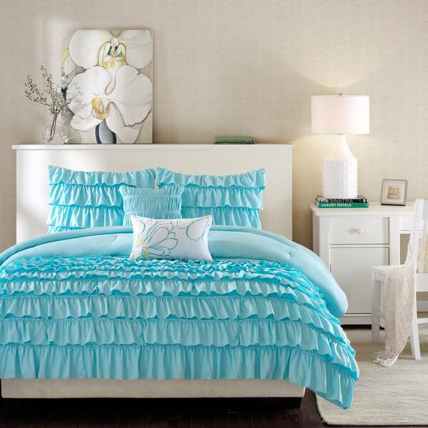 Demi 4 Piece Blue Twin Comforter Set, Blue Twin Bed Bedding