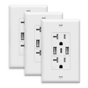 20 Amp Decorator Tamper-Resistant Duplex Outlet with 3 Type A and C USB Charging Ports, White (3-Pack)