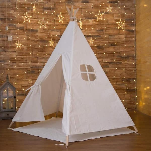 Kinderachtig Explosieven Peru Ejoy 48 in. x 48 in. x 72 in. Natural Cotton Canvas Teepee Tent for Kids  Indoor and Outdoor Playing Teepee_4PoleWHITE - The Home Depot
