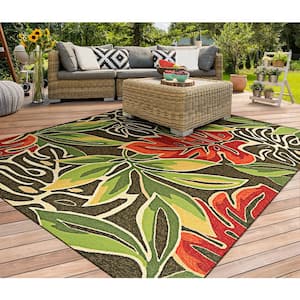 Covington Areca Palms Brown-Forest Green 2 ft. x 4 ft. Indoor/Outdoor Area Rug