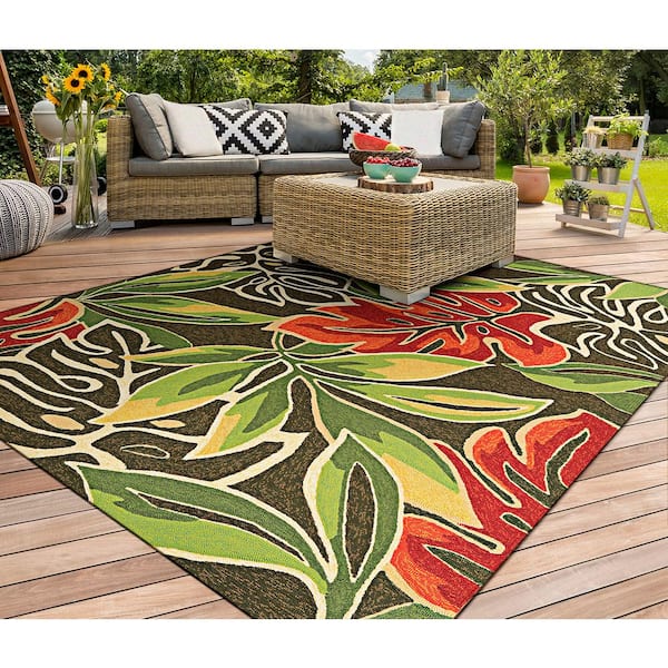 Covington Areca Palms Brown-Forest Green 6 ft. x 8 ft. Indoor/Outdoor Area Rug