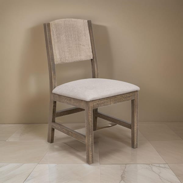 Benjara Brown and Gray Leather Wooden Frame Dining Chair (Set of 2)