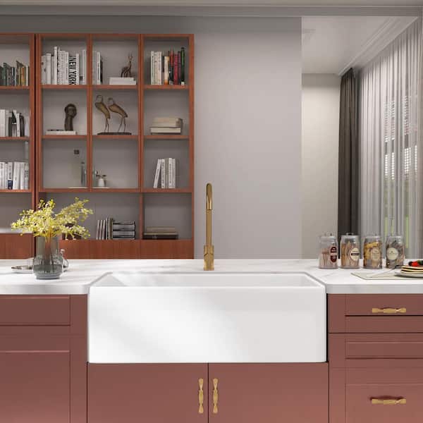 Getpro White Fireclay 33 in. Single Bowl Farmhouse Apron Kitchen Sink