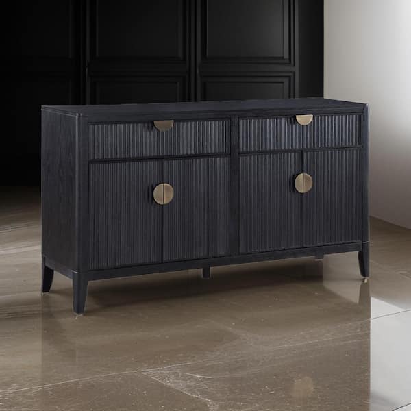 Black and Gold Wood 64.25 in. Buffet with 2 Cabinets and 2 Drawers