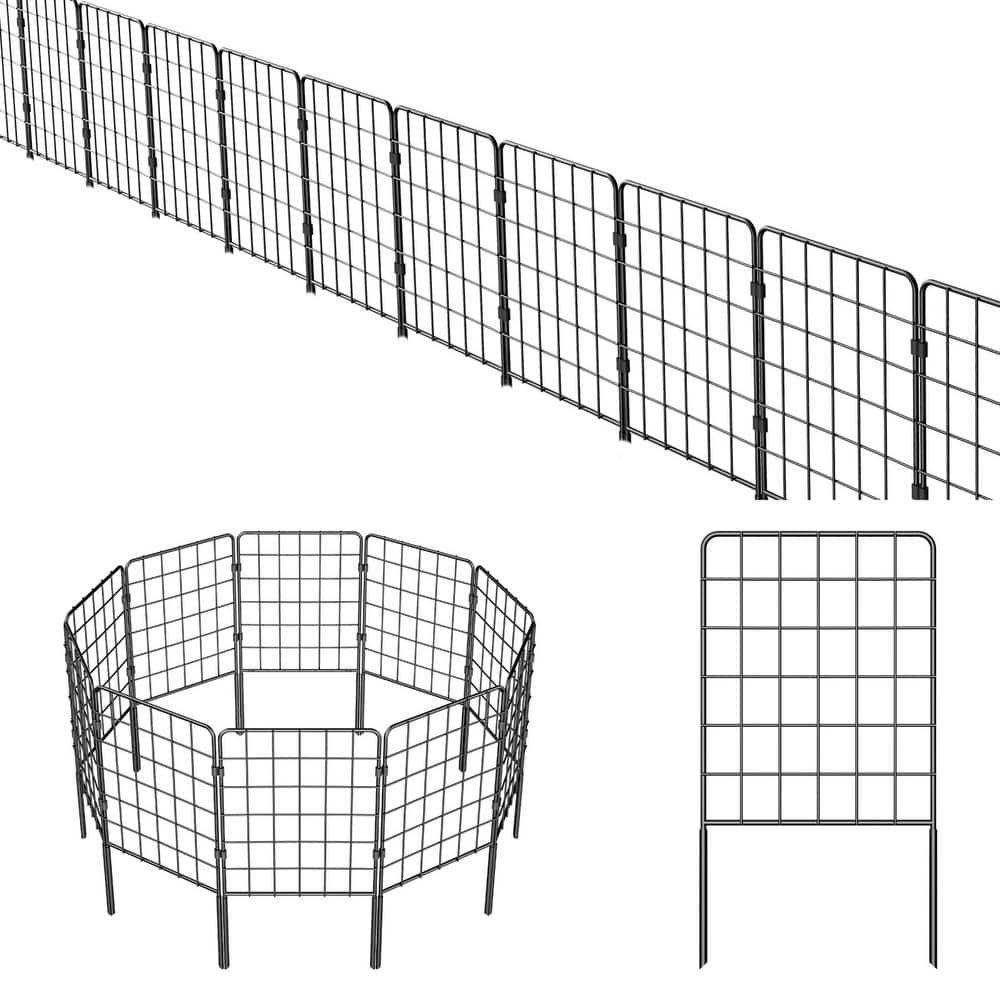 Oumilen 24 in. H x 10 ft. L Metal Garden Fence Decorative 10-Pack, No ...