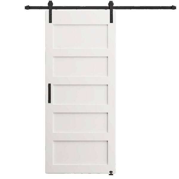 Unbranded 36in.x84in. 5 Grid White Primed Interior Sliding Barn Door with Hardware Kit, MDF, Barn Door Slab