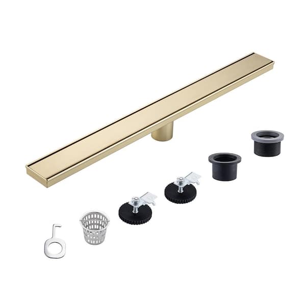 RAINLEX 28 in. Stainless Steel Linear Shower Drain with Tile-in Cover in Brushed Gold
