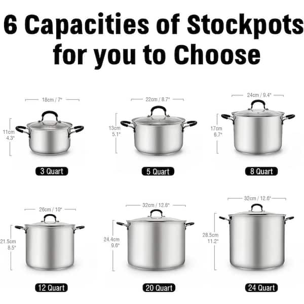 Cook N Home 8 qt. Stainless Steel Stock Pot in Black and Stainless Steel with Glass Lid 02440