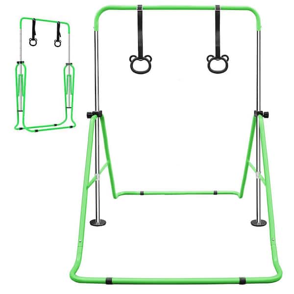 Unbranded Green Multi-Functional Adjustable Height Children's Horizontal Gymnastic Bar With Bear Rings
