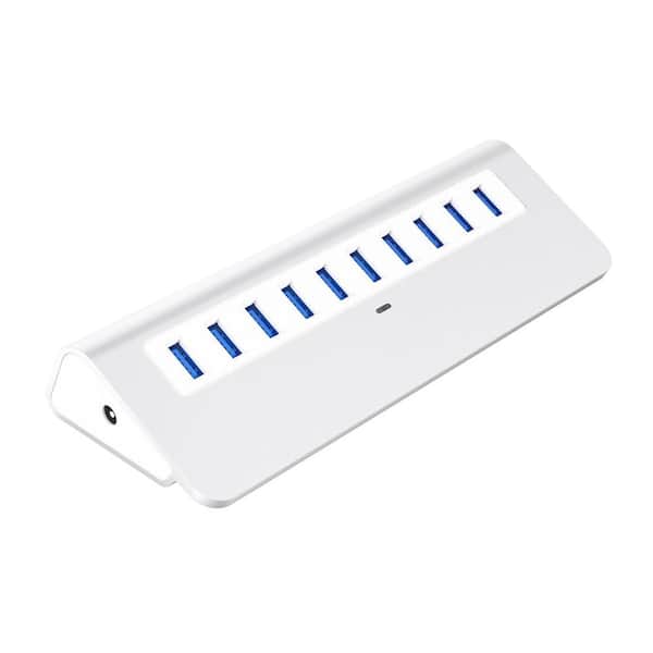 Lukyamzn 10-Port USB 3.0 Interface Aluminum Alloy USB Hub in Silver with LED Indicator for Phone, Mouse, Keyboard, Hard Drive