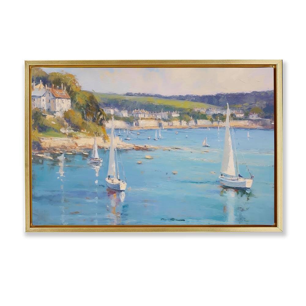 Sailboats Of The Shore by LSR Design Studio Gold Floater Frame Coastal Graphic Art Print 21 in. x 31 in. price history on PriceWatchPro