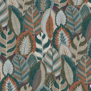 Sublime Arty Leaves Green, Blue, and Terra Wallpaper Sample