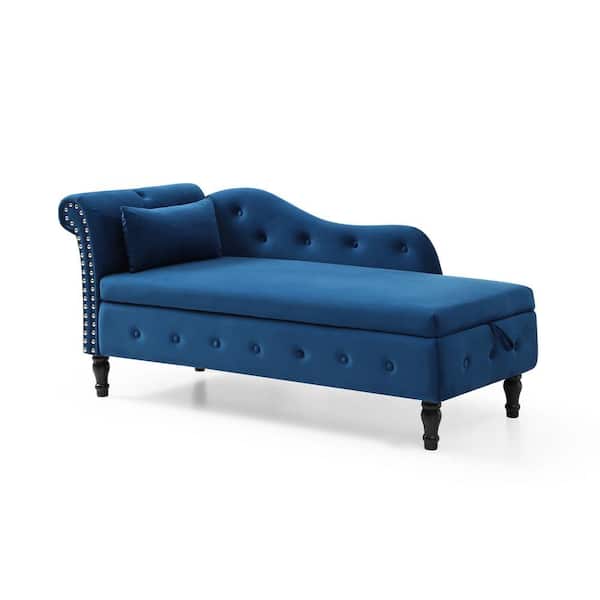 BELLA Chouchou Large Blue♡ 60 in.W Blue Modern Multifunctional Storage Velvet Tufted Chaise