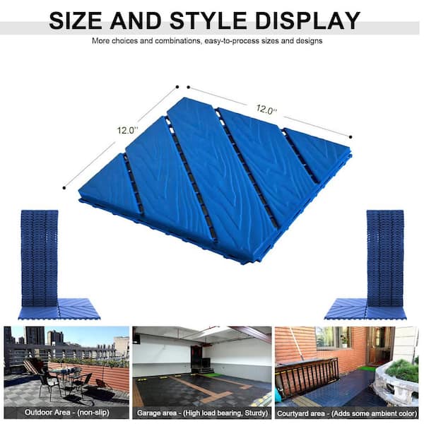 Tidoin Outdoor 1 ft. x 1 ft. Composite Interlocking Tile Deck Tile in Blue(44 Per Box)