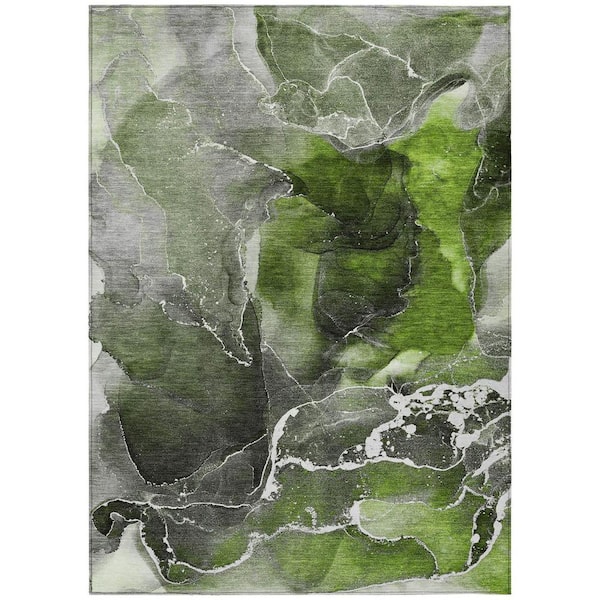 Homeroots Green 9 Ft. X 12 Ft. Abstract Indoor   Outdoor Area Rug 