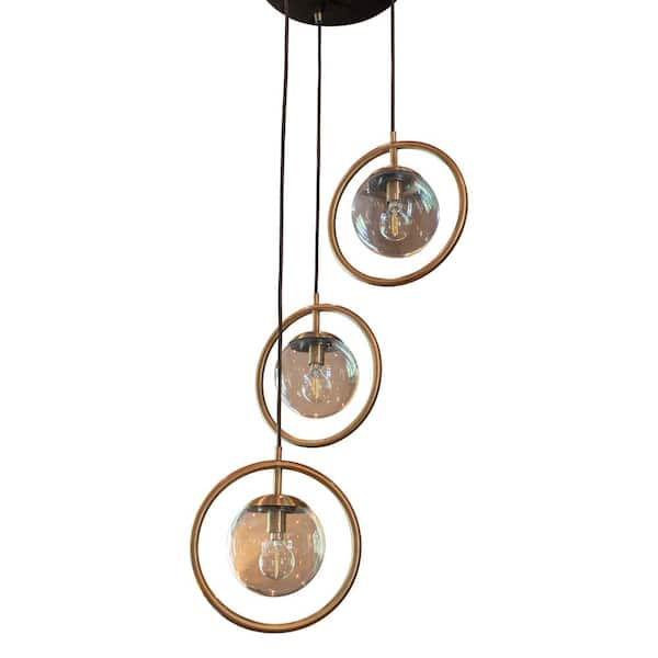 Decor Therapy Griggs Globe 3-Light Black and Antique Brass Pendant