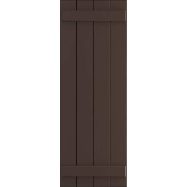 Ekena Millwork 21 1/2" x 27" True Fit PVC Four Board Joined Board-n-Batten Shutters, Raisin Brown (Per Pair)