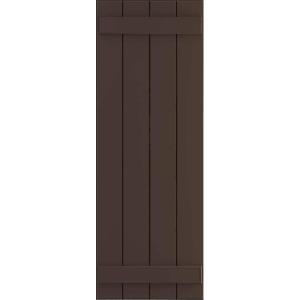 Ekena Millwork 21 1/2" x 53" True Fit PVC Four Board Joined Board-n-Batten Shutters, Raisin Brown (Per Pair)