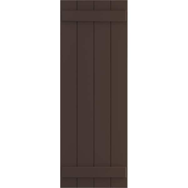 Ekena Millwork 21 1/2" x 68" True Fit PVC Four Board Joined Board-n-Batten Shutters, Raisin Brown (Per Pair)